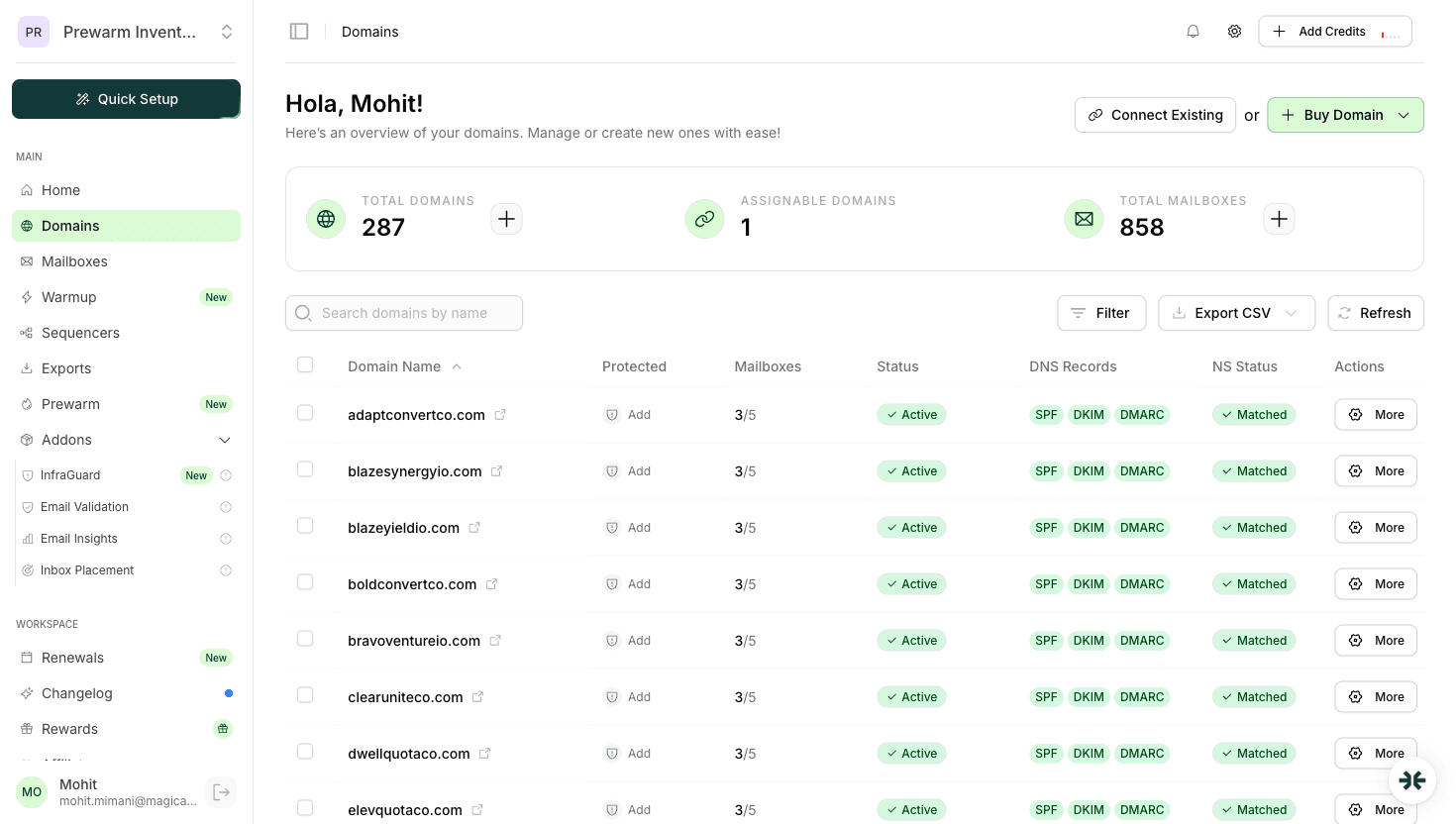 InboxKit domain DNS management