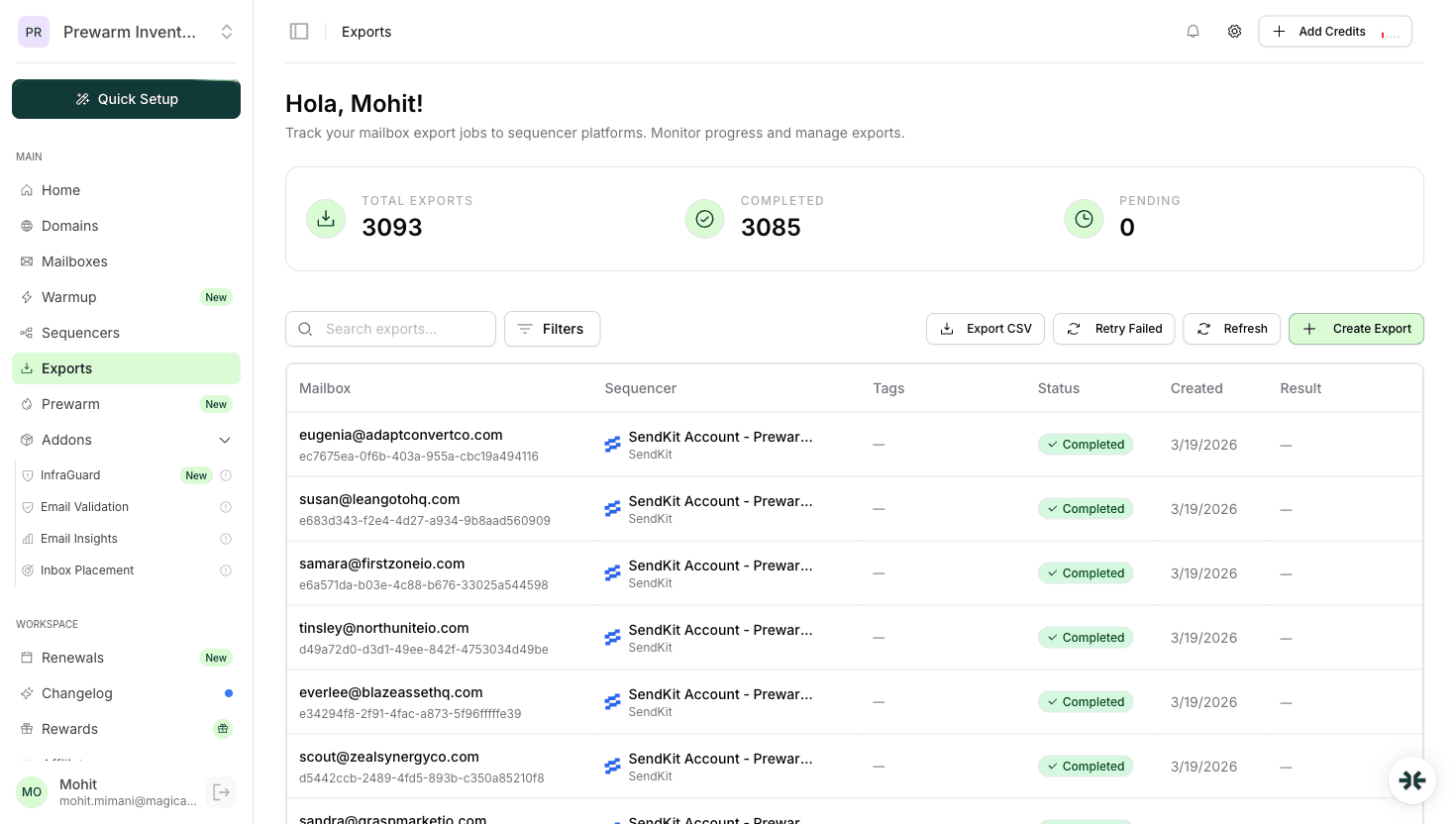 InboxKit exports tracking Supersend push