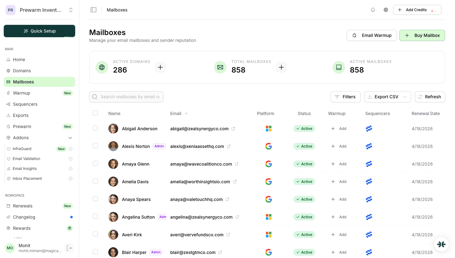 InboxKit Mailboxes export to Salesforge