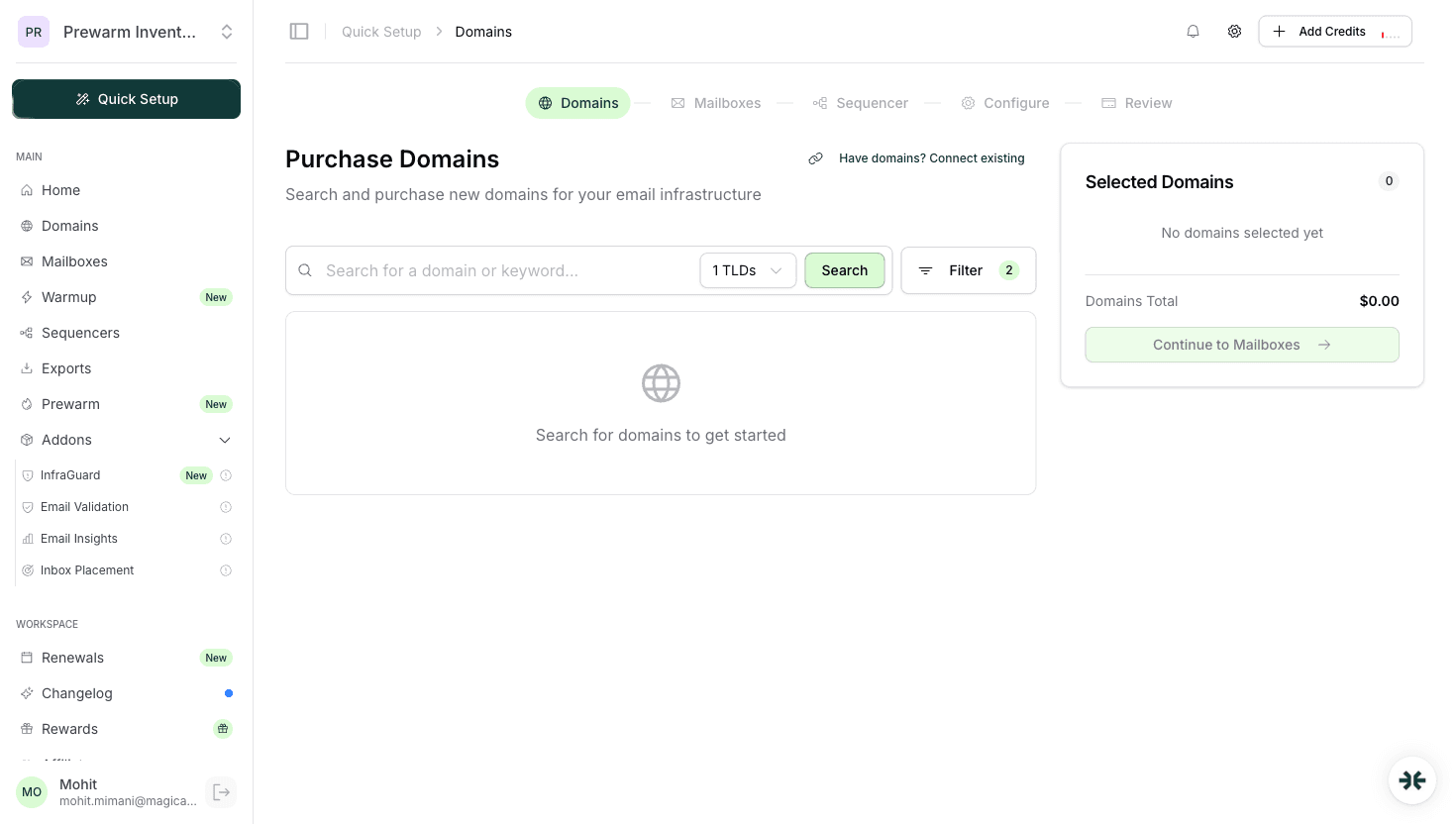 InboxKit instant domain setup